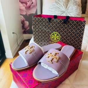 NWT Tory Burch Everly Slide Calf Leather - Size 8.5 in Catmint